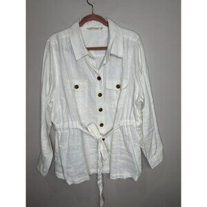 Soft Surroundings White Linen Tunic Safari Jacket Tie Belt 2XL Coastal